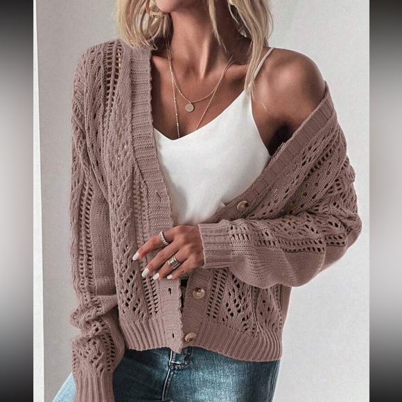 Cozy Mauve V neck button down Oversized knit cardigan - Picture 5 of 12